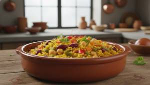 Arroz a la jardinera con garbanzos, alubias y verduras