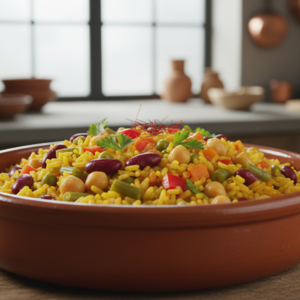 Arroz a la jardinera con garbanzos, alubias y verduras