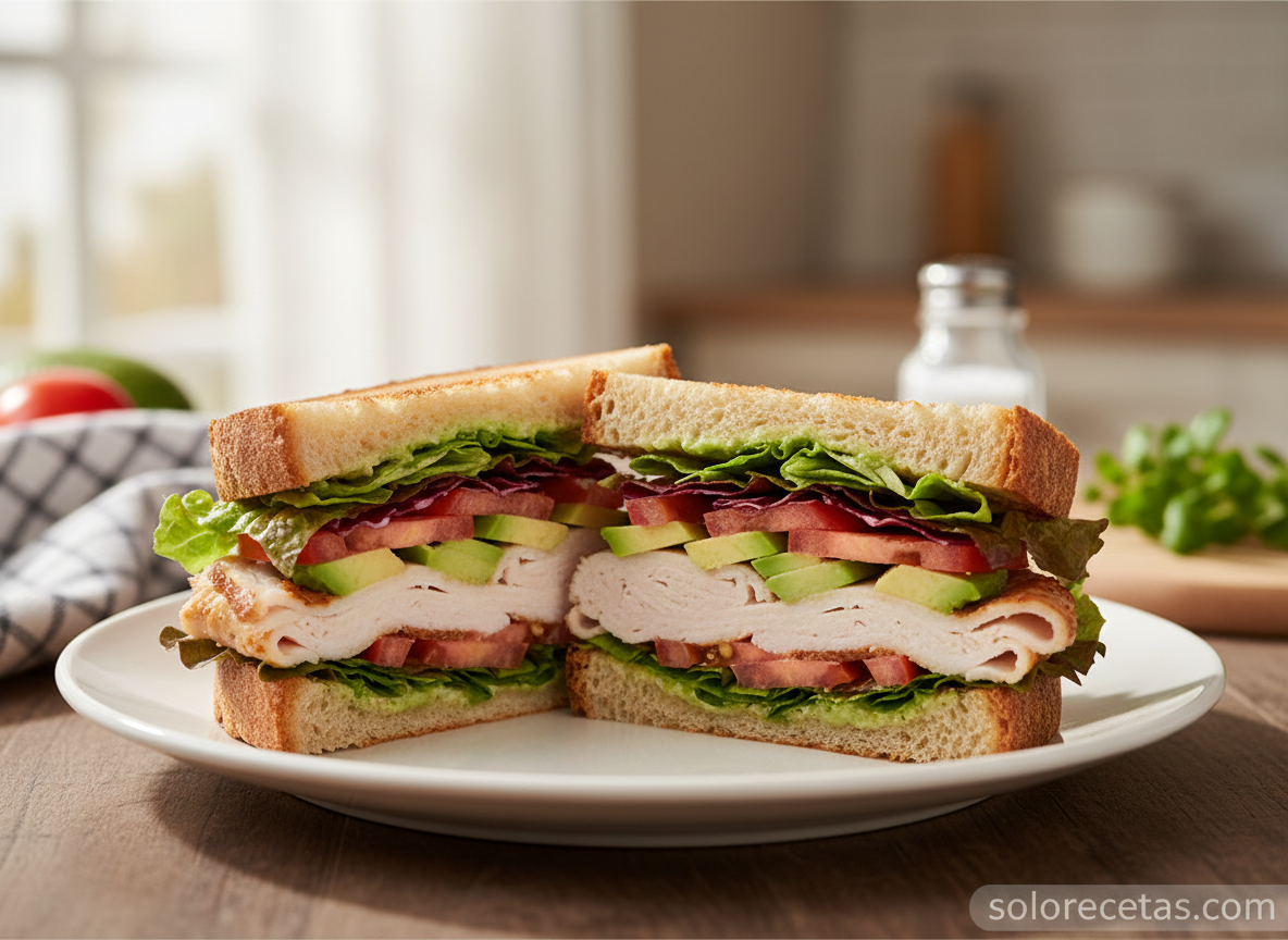 Sándwich de pavo y aguacate: receta fácil en 10 minutos 2 Sándwich de pavo y aguacate montado y listo para servir