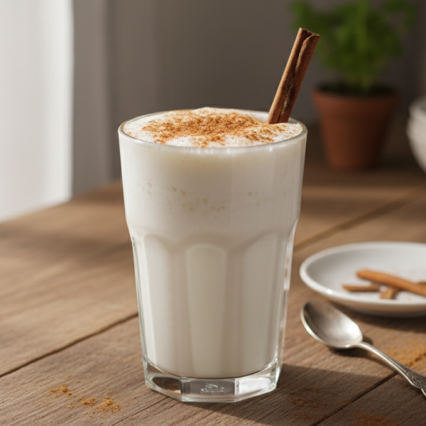 Leche merengada casera con canela en vaso alto