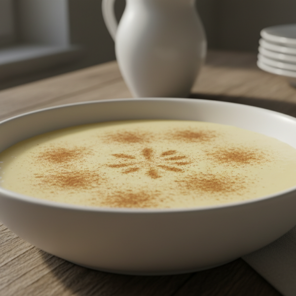 Crema de San José casera en bol de cerámica blanca con canela
