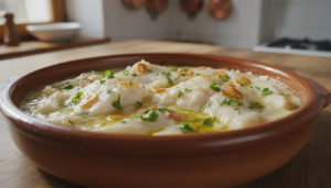 Bacalao al pil pil en cazuela de barro con salsa cremosa