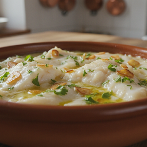Bacalao al pil pil en cazuela de barro con salsa cremosa