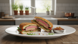 Solomillo relleno de paté y jamón serrano frito en sartén