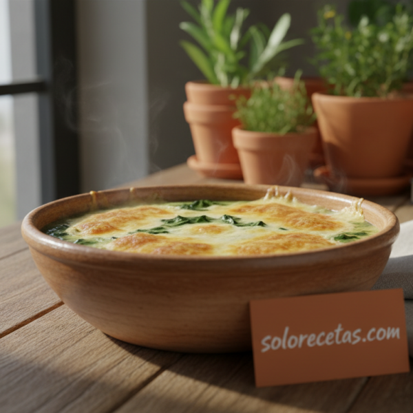 Crema de acelgas con queso fundido en cuenco de cerámica