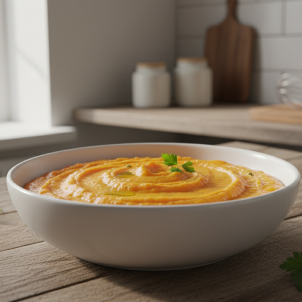 Puré de zanahoria y patatas casero en bol blanco
