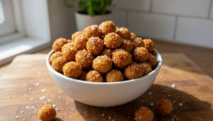 Garbanzos fritos crujientes con pimentón en bol blanco