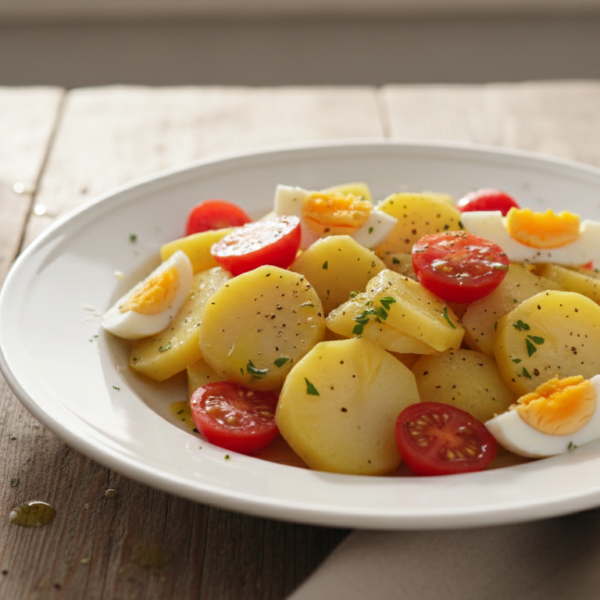 Ensalada de patata con vinagreta de ajo y huevo duro