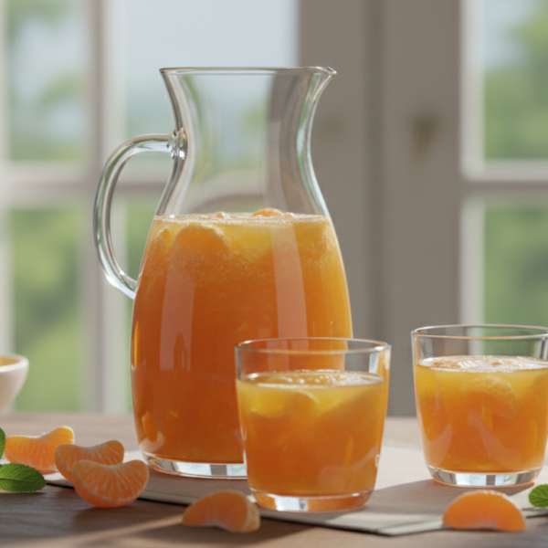 Zumo casero de mandarina y limón en jarra con frutas cítricas