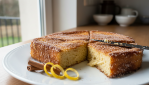 Torrijas caseras rebozadas con azúcar y canela en plato blanco