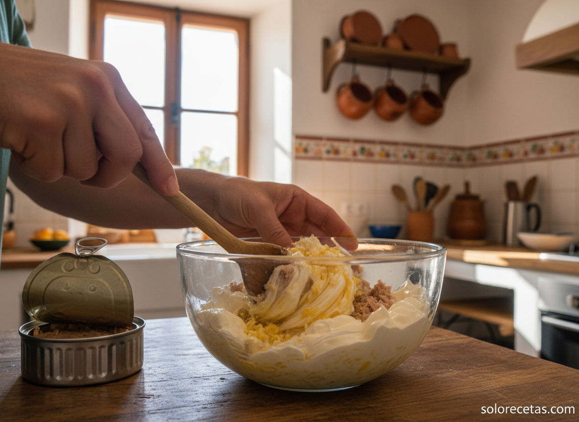 ai hands with five fingers visible mixing tuna stuffing in clea hHDcqA