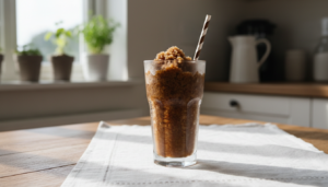 Café granizado casero servido en vaso alto con pajita