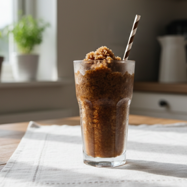Café granizado casero servido en vaso alto con pajita