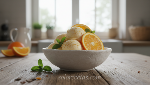 Home Elementor 1 Helado de naranja casero sin heladera en bol de cerámica blanca