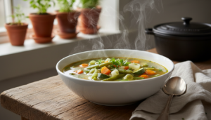 Crema de verduras casera con judías verdes y zanahoria