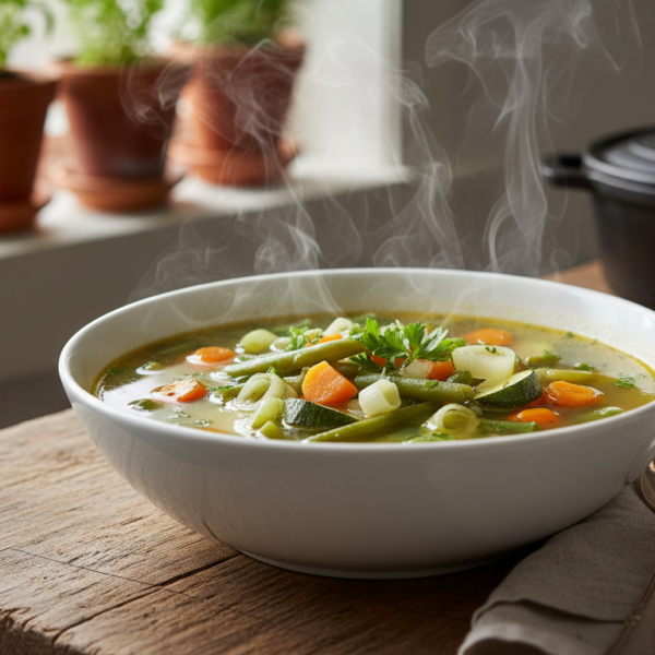 Crema de verduras casera con judías verdes y zanahoria