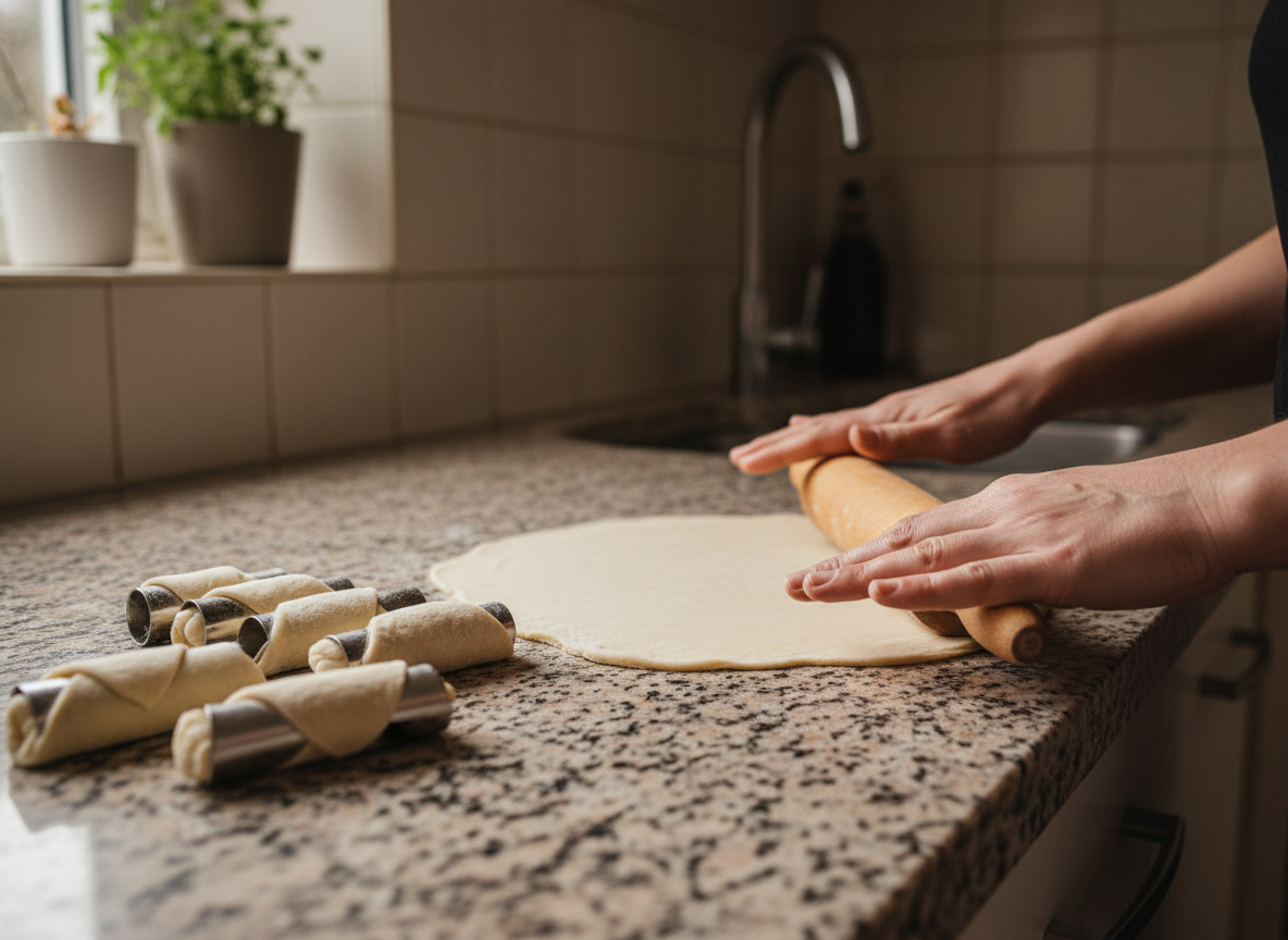 Canutillos de crema caseros: receta fácil y crujiente 1 Masa de canutillos enrollada en cañas lista para freír