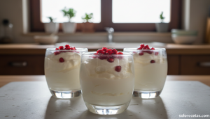 Crema de mascarpone con granadas servida en copas individuales