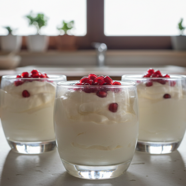 Crema de mascarpone con granadas servida en copas individuales