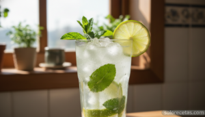 Mojito cubano clásico con hierbabuena fresca, hielo picado y lima