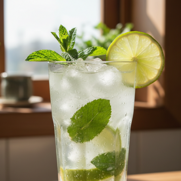 Mojito cubano clásico con hierbabuena fresca, hielo picado y lima