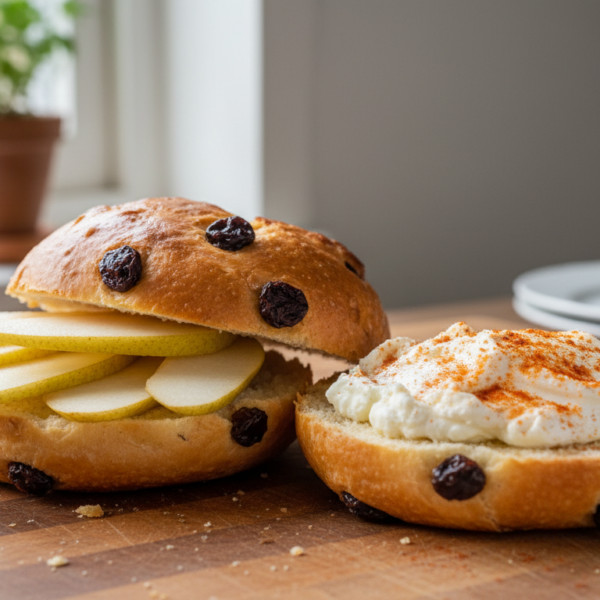 Brioche con peras y queso fresco al pimentón