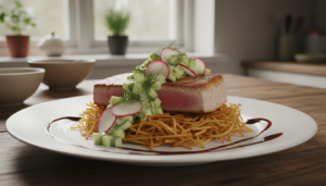 Atún con salsa de pepino y rábano al estilo japonés