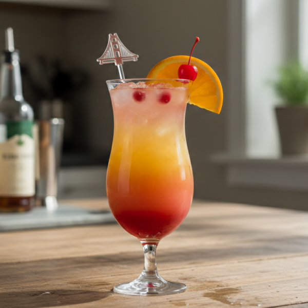 Cóctel San Francisco sin alcohol con zumos de frutas y granadina