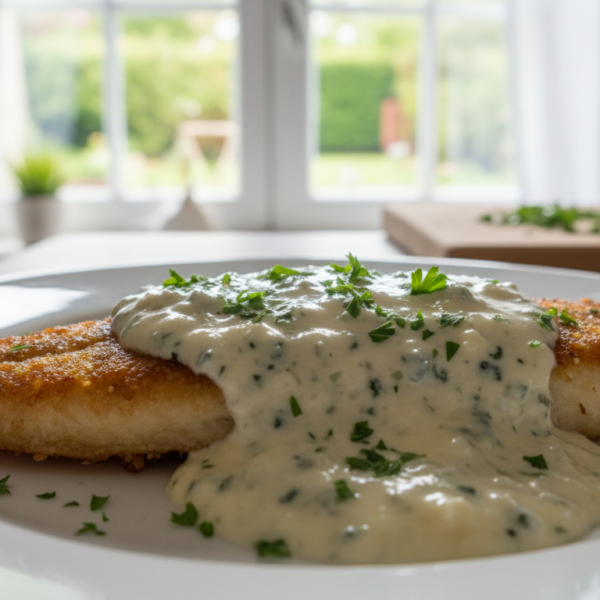 Lenguado con salsa de roquefort gratinado