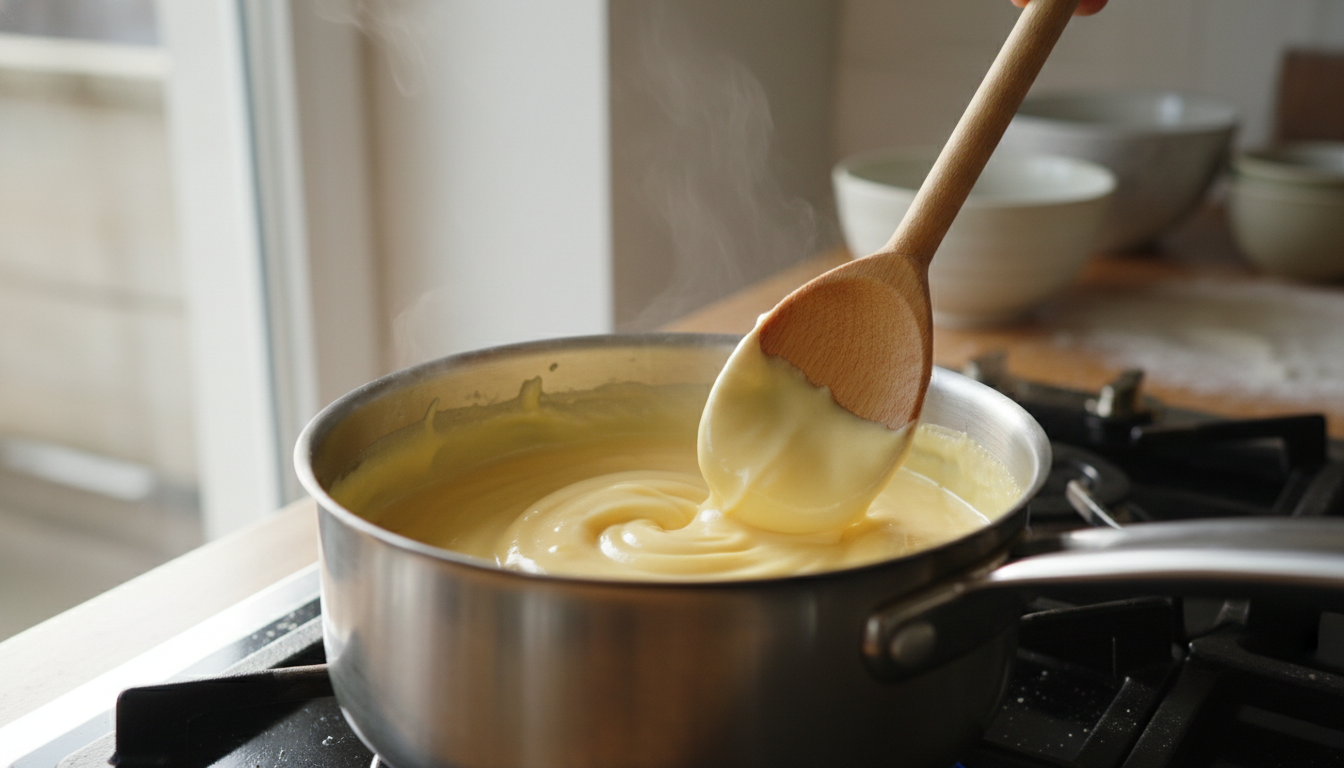 Crema de San José espesando en el cazo a fuego suave
