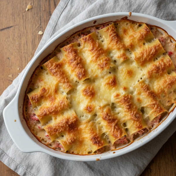 Canelones de cangrejo gratinados con bechamel y queso gruyer
