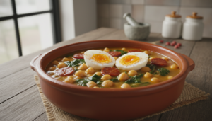 Potaje de garbanzos con espinacas en cazuela de barro
