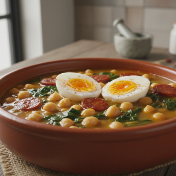 Potaje de garbanzos con espinacas en cazuela de barro