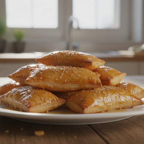 Pestiños caseros andaluces bañados en miel en plato blanco