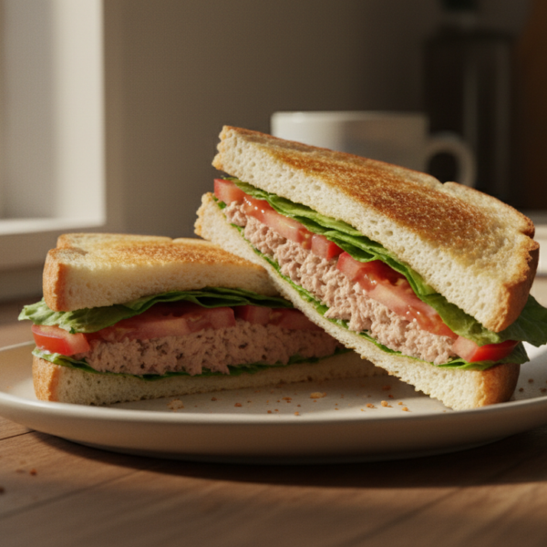 Sandwich de atún con tomate casero en pan tostado