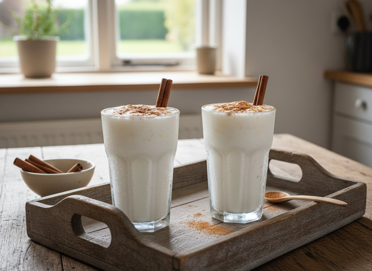 Leche merengada casera: receta tradicional con canela y limón 3 Leche merengada servida en vasos con canela molida por encima