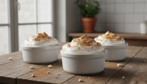 Natillas caseras con merengue y canela en cuenco individual