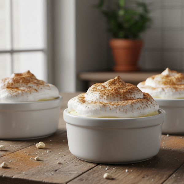 Natillas caseras con merengue y canela en cuenco individual