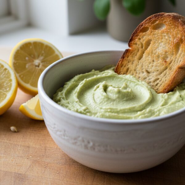 Paté de aguacate casero para untar en cuenco de cerámica