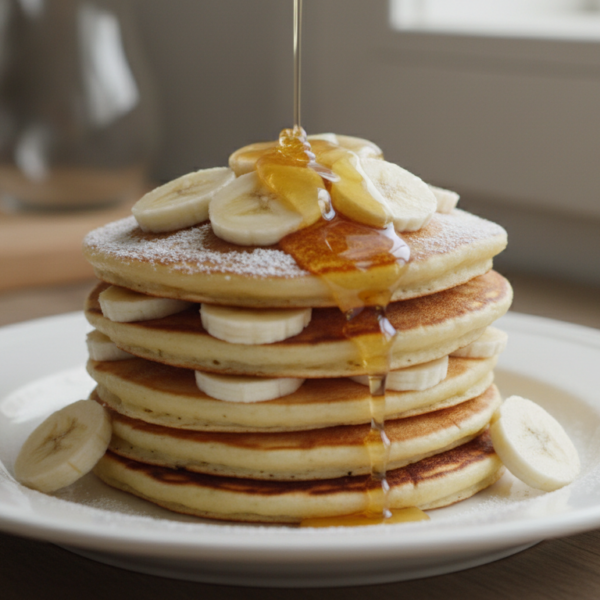 Tortitas caseras esponjosas para merienda de niños con miel y plátano