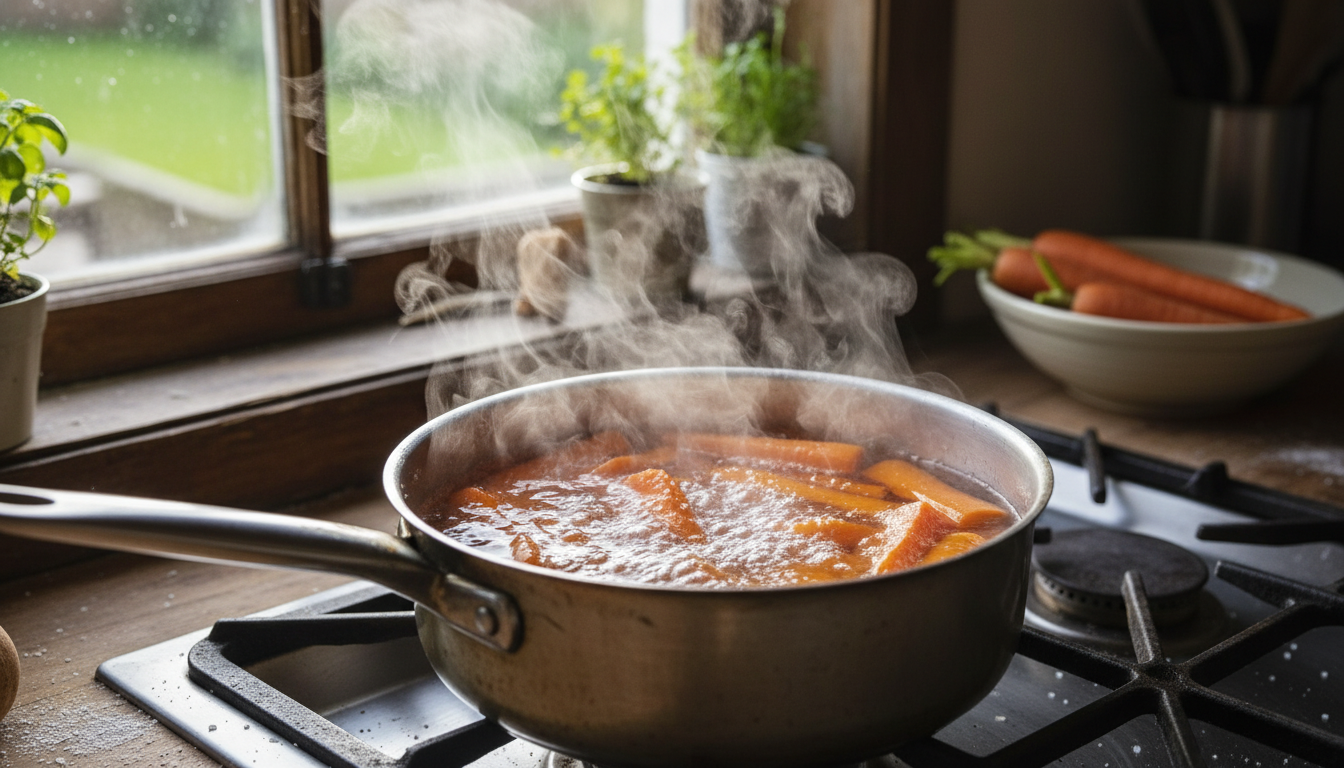 Zanahorias cociéndose en agua con sal antes del glaseado