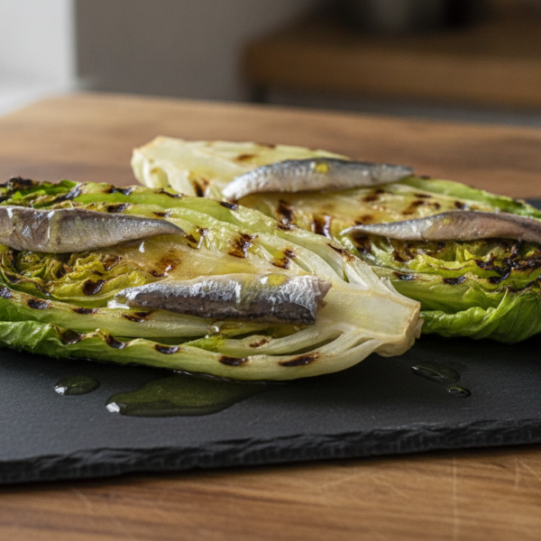 Cogollos a la parrilla con anchoas y aceite de oliva