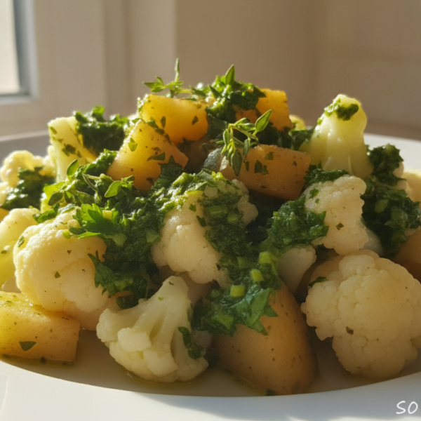 Coliflor con manzana y salsa de hierbas aromáticas