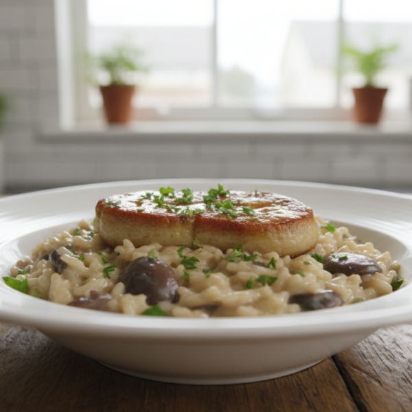 Risotto de hongos con foie gras y aceite de perejil