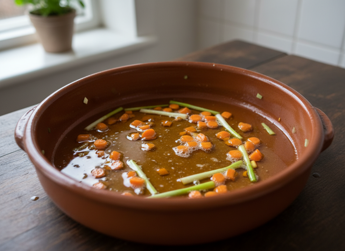 Zanahorias con panceta y huevos escalfados: guiso casero 1 Zanahorias y cebolleta pochando en cazuela