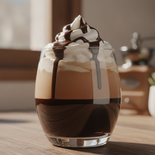 Café bombón con chocolate y nata montada en copa ancha