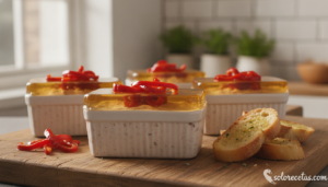 Paté de mariscos en terrinas individuales con gelatina y pimiento rojo