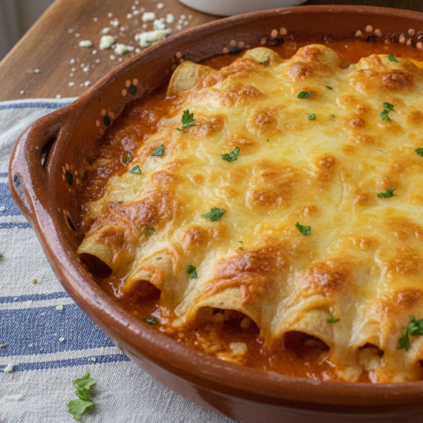 Enchiladas de queso gratinadas con salsa de chile