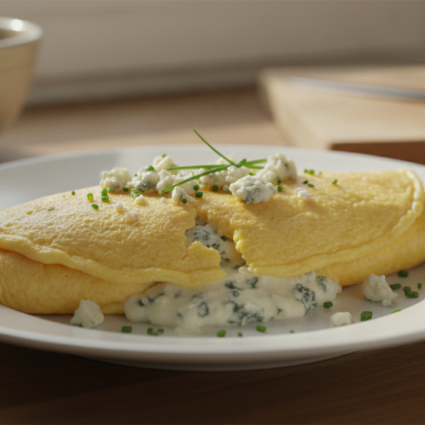 Tortilla de queso roquefort al estilo francés con queso desmigado