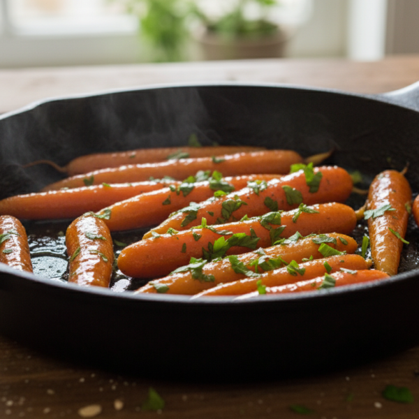 Zanahorias glaseadas con mantequilla y miel en sartén